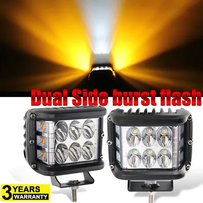$29.84 • Buy 2x DUAL COLOR DITCH LIGHT PODS SIDE STROBE AMBER For Snow Plow Warning Lights