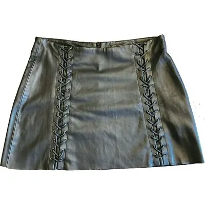Zara Womens Faux Leather Moto Mini Skirt Black Size Medium M Lace Up Braided • $22.95