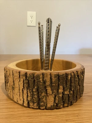 $7 • Buy Vintage Nut Cracker Set With Wooden Log Bark Nut Bowl With Nut Cracker/4 Picks