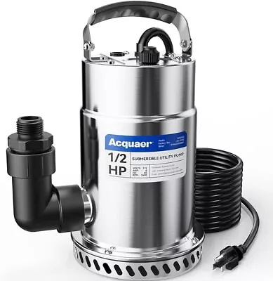 1/2HP Submersible Utility Pump 3030GPH Stainless Steel Sump Pump Water Removal  • $83.32