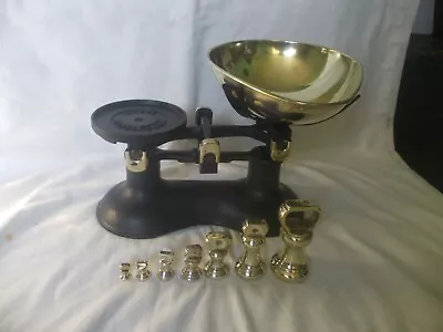 £18 • Buy Vintage Boots Black Cast Iron Kitchen Scales Brass Pan/Weights   ( 3 )