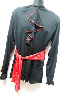 Men's Standard Long Sleeve Shirt Dance Costume Zorro Pirate Black Ruffle • $3.99