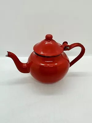 $7.50 • Buy Vintage Retro Metal & Enamel Small Teapot W/Hinged Lid 5in Red