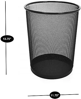 Black Multifunction Steel Mesh Waste Basket Trash Bin - 11.75 X 13.75 Inch • $15.29