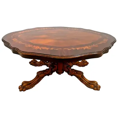 Gorgeous Vintage Coffee Table Large Carved Claw Feet Pedestal Base Floral Design • $836.50