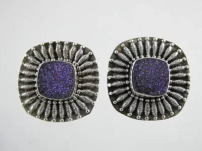 Amy Kahn Russell Sterling Silver Purple Druzy Gemstone Stud Earrings 14g 1 Inch • $160.12