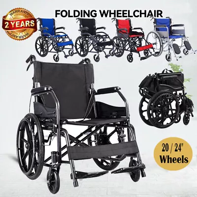 Folding Wheelchair +Park Brakes Lightweight Soft Mobility Aid Max Load 120/180kg • $150.10