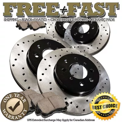 H0555 FRONT+REAR BLACK Drill Brake Rotors Pads FOR 2005 2006 2007 Kia Spectra • $185.59