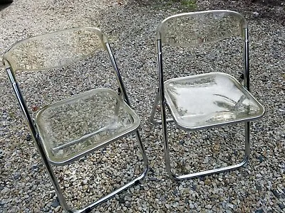 Pair Of Vintage 1960's Italian Clear Acrylic LUCITE Folding Chairs • $259