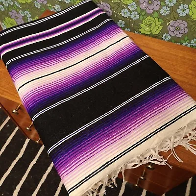 £17.99 • Buy Rainbow Purple Mexican Woven Stripy Falsa Yoga Beach/Picnic Blanket / Throw