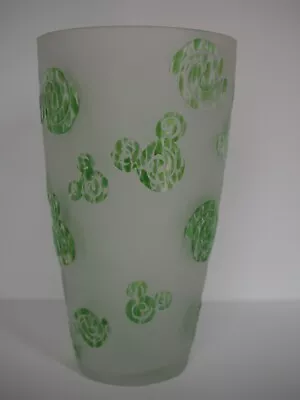 Mickey Mouse Vase Frosted Glass Hidden Mickey Green White 10  High • $19.95