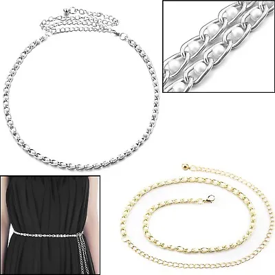 Women Metal Chain Belt With Pearl Beads Ladies Waistband Body Chain Fashionwear • £4.99