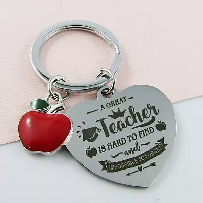 Teacher Appreciation Apple Heart Great Teacher Keyring 60x33mm Enamel SSteel • $14.95