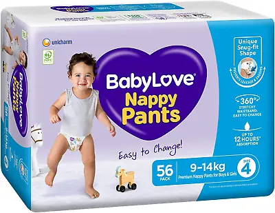 Babylove Nappy Pants Size 4 (9-14Kg) | 112 Pieces (2 X 56 Pack) • $66.08