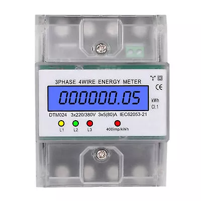 3 Phase 4 Wire Energy Meter 220/380V 5-80A Energy Consumption KWh Meter DIN O4U4 • $34.24
