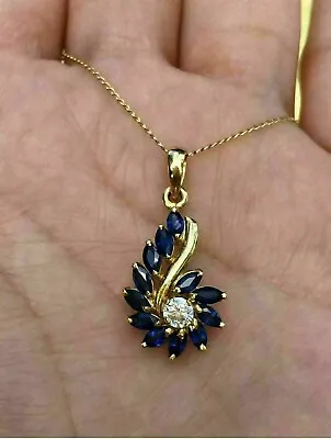 Round Lab-Created Blue Sapphire Diamond Women's Pendant 14K Yellow Gold Plated • $69.99