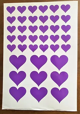 Vinyl Stickers Sheet Of Love Hearts In 2 Sizes PURPLE Peel Off Vinyl Stickers  • £2.96