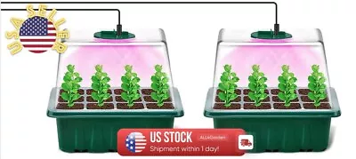 2-PACK Seed Starter Tray Box With LED Grow Light Nursery Pot Seedling Planter • $13.49