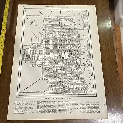 Antique 1914 Map Of Detroit Michigan 11x15 Inches • $19.50