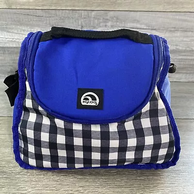 IGLOO Insulated Lunch Bag Tote Blue Black And White Plaid • $7.64