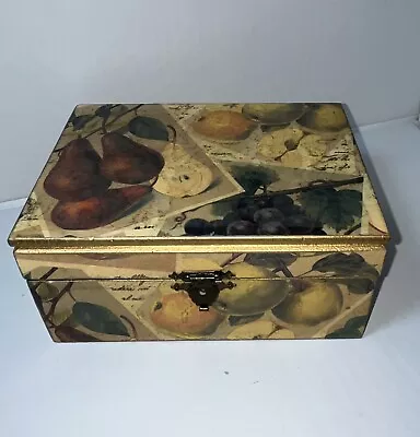 Vintage Decoupage Covered Wood Storage Box Orange Green Fruit Gold Latched • $19.95