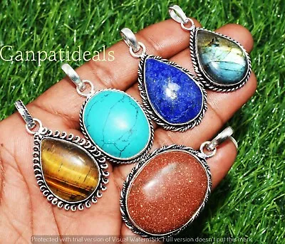 Labradorite & Mix Gemstone Pendant 925 Silver Plated Wholesale Jewelry 5pcs Lot • $9.49