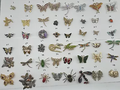 PICK A BROOCH PIN VINTAGE - NOW- Bugs Insects Butterfly Dragonfly Spider Etc C47 • $40