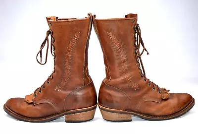 ABILENE KILTIE PACKER BOOTS Mens 9 Cowboy Lacers Deco Stitching USA Made 10  Vtg • $74.99