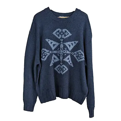 Polo Ralph Lauren Pullover Sweater Hand Knit Crew Snowflake Navy Silk Wool XXL • $89