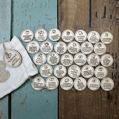 Wooden My Little Bag Of Sweary Affirmations Round Swear Cards  Party • $17.46