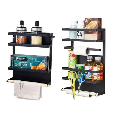 Magnetic Fridge Rack With Paper Towel Holder Refrigerator Side Storage Shelf UK • £14.95