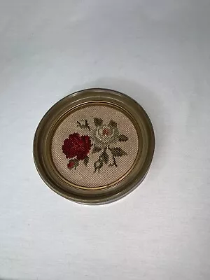 Vintage Framed Floral Needlepoint Pictures Handmade 1960’s 7” Red/White Roses • $14.99