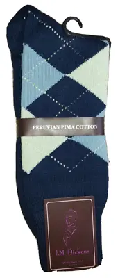 Men's NEW J.M. Dickens Peruvian Pima Cotton Socks Navy Blue Argyle 8-11 • $14.99