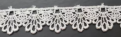 2yds Vintage Silver Venise Lace 1  Wide Double Scallop Dress Trim Costumes C • $8.95