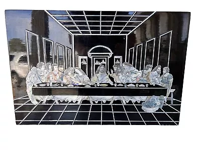 Vintage “The Last Supper” Carved Mother Of Pearl Black Lacquer Picture RARE • $65