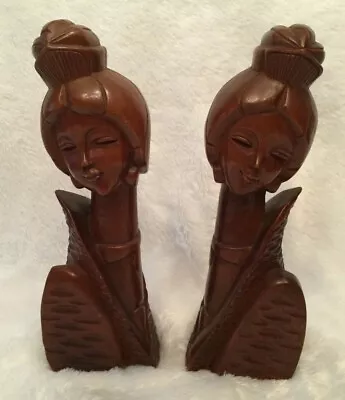 Vintage Hand Carved Wooden Asian Oriental Figurines Bookends Mid-Century Modern  • $149.99