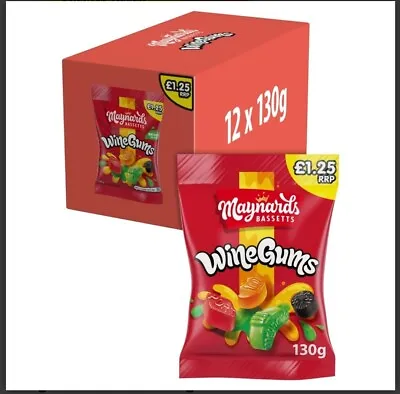 Maynards Bassetts Wine Gums Sweets Bag 130g X 12 • £18.99