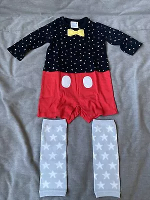 UNIQLO Disney 6-12M Baby Outfit Mickey Mouse Romper Legwarmer New Long Sleeve • $39.99
