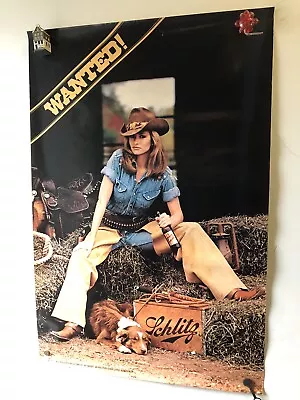 Vintage Schlitz Beer Crate Cowgirl Wanted Poster Brewing Company 20x30 Made USA • $102.84