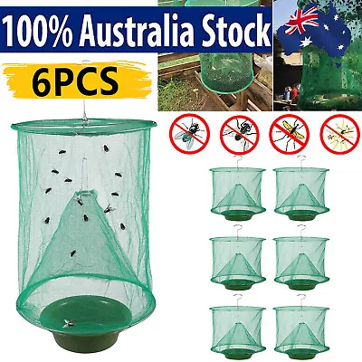 6 Pack Reusable Fly Traps Outdoor Indoor Hanging Fly Catcher Cage Fly Net Bag AU • $18.99