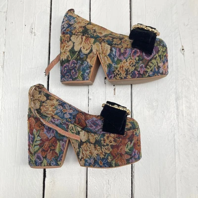 £5.99 • Buy Jeffrey Campbell Naya Tapestry Platform Heels Velvet Bow Diamante Ankle UK 3