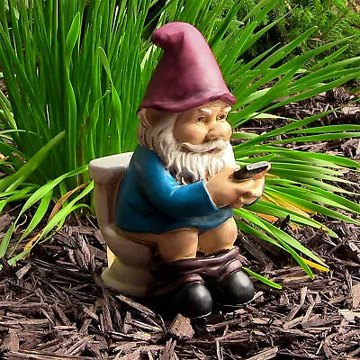 Naughty Garden Gnome Lawn Ornament Funny Sitting On The Toilet Dwarf Mini Statue • $17.77