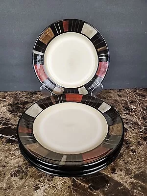 Set Of 4 MIKASA WAVERLY Mosaic Tile Salad Plates 8 3/4” Black Brown Beige • $39.99