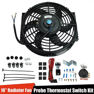 10  Inch  Black Electric Radiator Cooling Fan + Thermostat Switch Kit Universal • $36.99