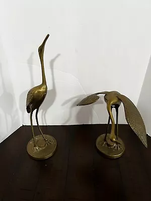 Vintage Solid Brass Figurine Crane Birds Herons 12  Tall  Set Of 2 Made In Korea • $34.99