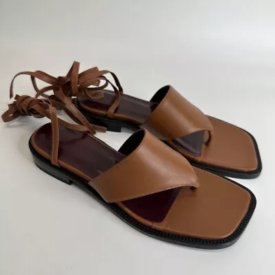 Staud Womens Alexandre Sandal Brown Wrap Around Square Toe Thong 7.5 EUR 38 New • $70