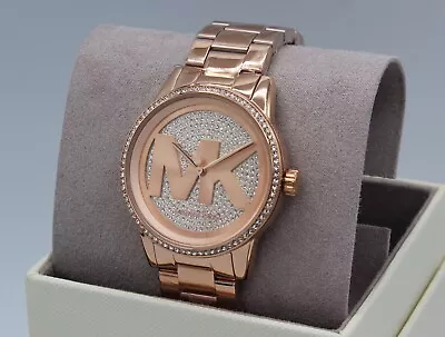 New Authentic Michael Kors Ritz Rose Gold Crystals Pave Women's Mk6863 Watch • $139.99