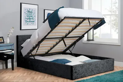 New Birlea Berlin Modern Upholstered Crushed Velvet Bed In Black Or Steel • £239.69