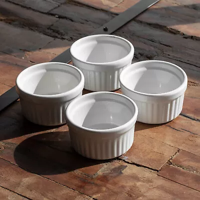 Set Of 4 Oven Ramekins Small White Ceramic Soufflé Dessert Baking Dish Dip Bowls • £14.50