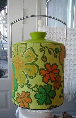 Vintage Ice Bucket 1960s Mod Floral Lime Green Hot Pink Inside Flower Power • $24.99